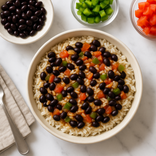 Simple Dinner from Canned Beans and Rice
