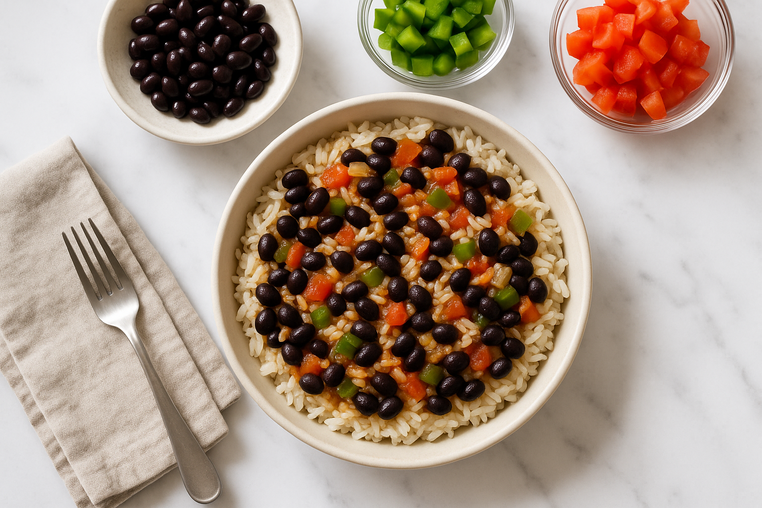 Simple Dinner from Canned Beans and Rice